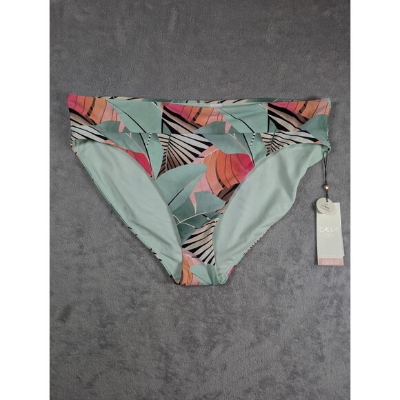 CALIA Other - Calia High Leg Swim Bottom Womens Size XL Green Floral Agave Leaf Wide Banded